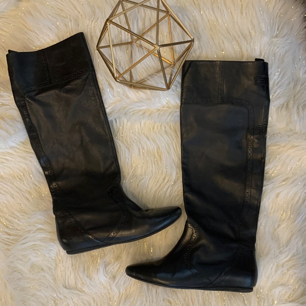 DIESEL Black Leather Pull On Knee High Boots Womens 36 1/2